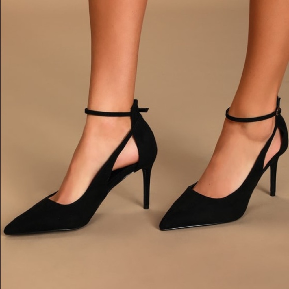 NIB Lulu’s Black Faux Suede Pointed-toe Ankle Strap Stiletto Heels in Size 10 - Picture 9 of 13